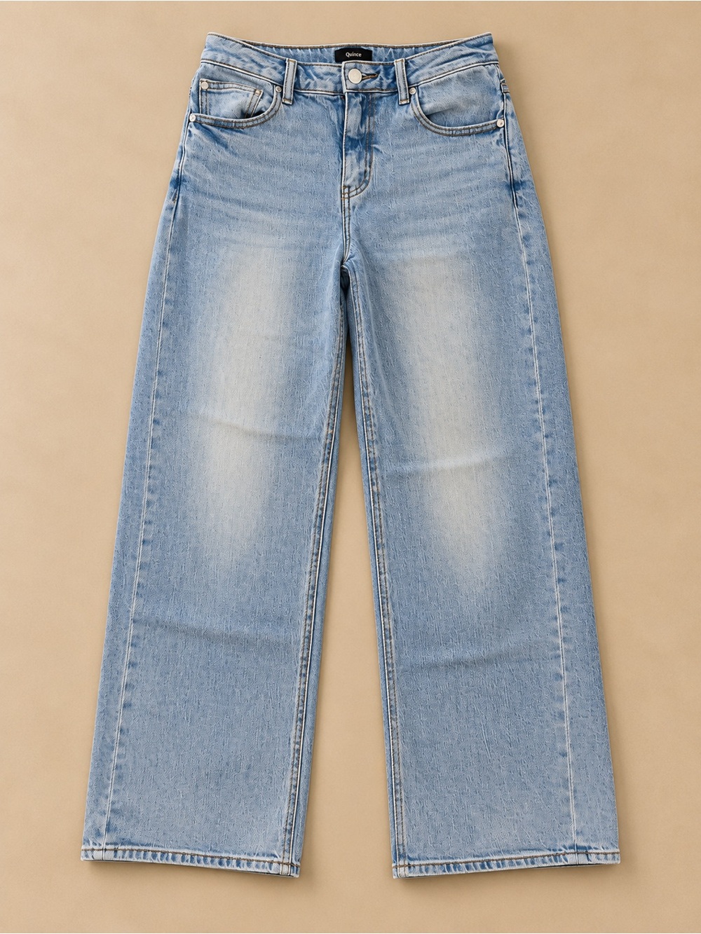 Quince Bella Stretch Relaxed Straight Jeans Cool Blue Size 27
